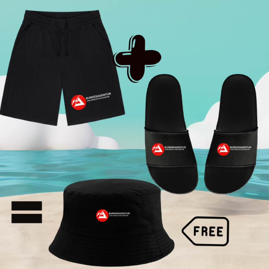 Sommer-Outfit Shorts und Badelatschen kaufen und  "Bucket Hat Gratis"