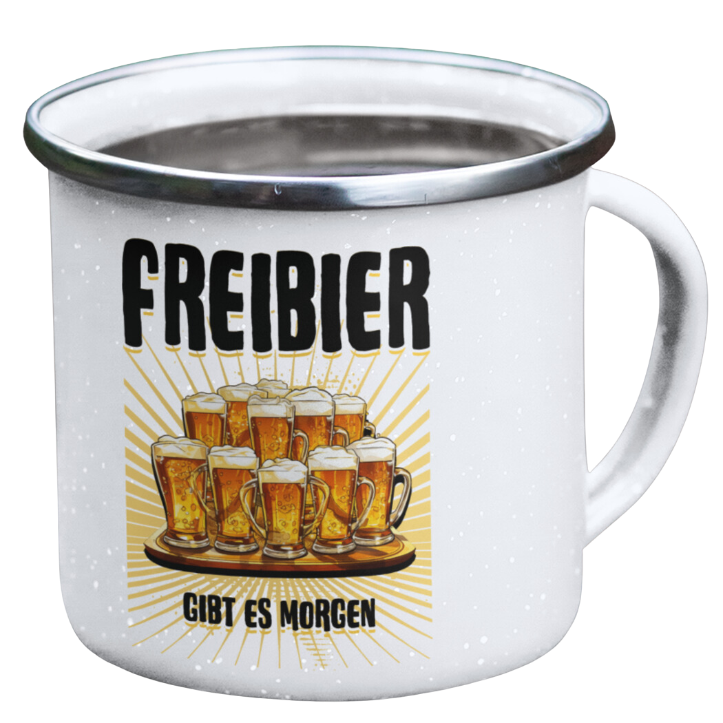 Emaille Tasse "Freibier"