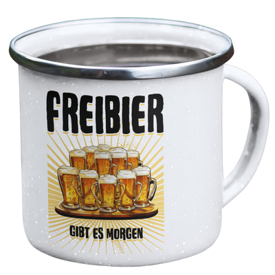 Emaille Tasse "Freibier"