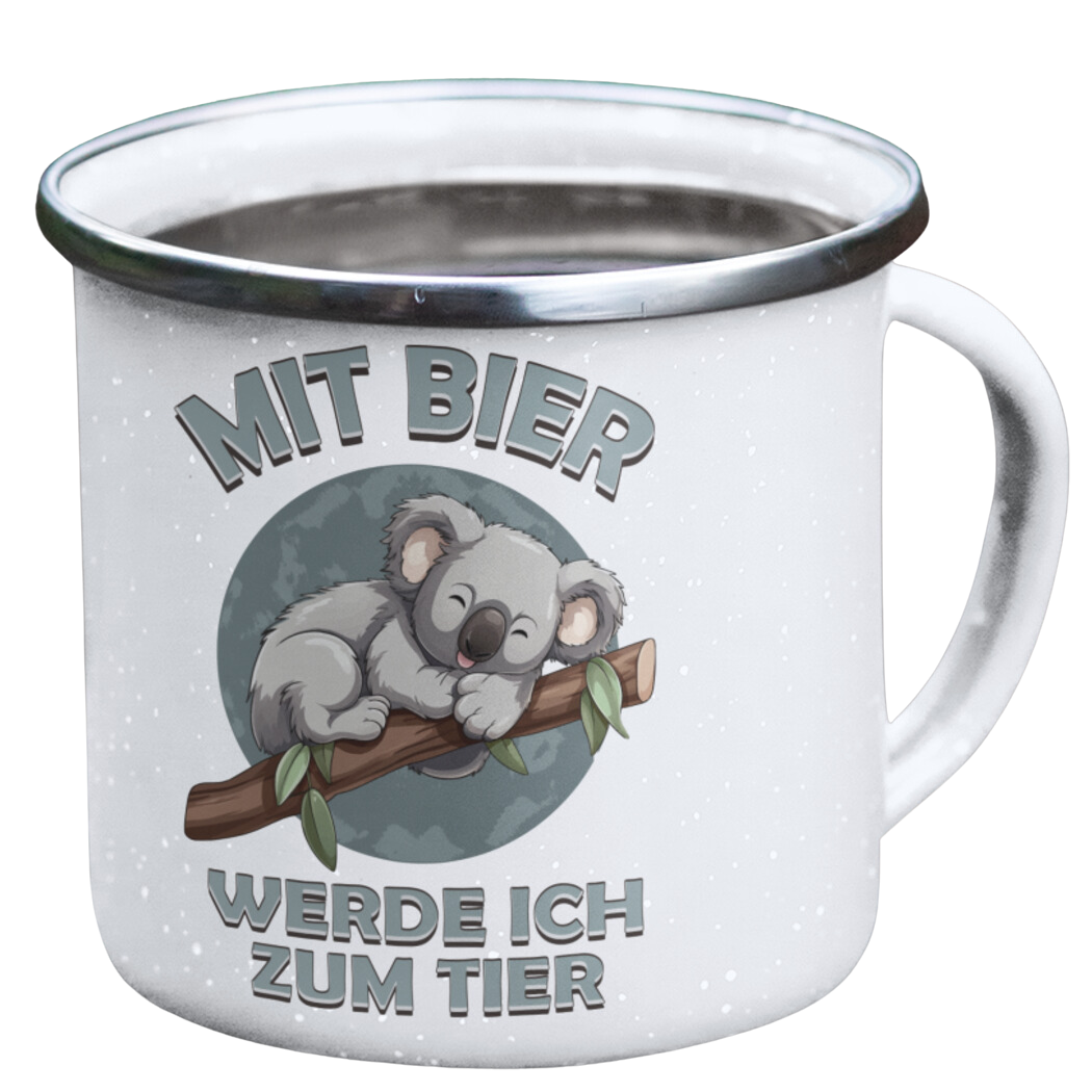 Emaille Tasse "Mit Bier"