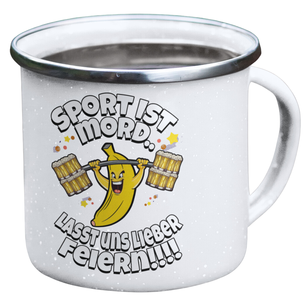 Emaille Tasse "Sport ist Mord II"