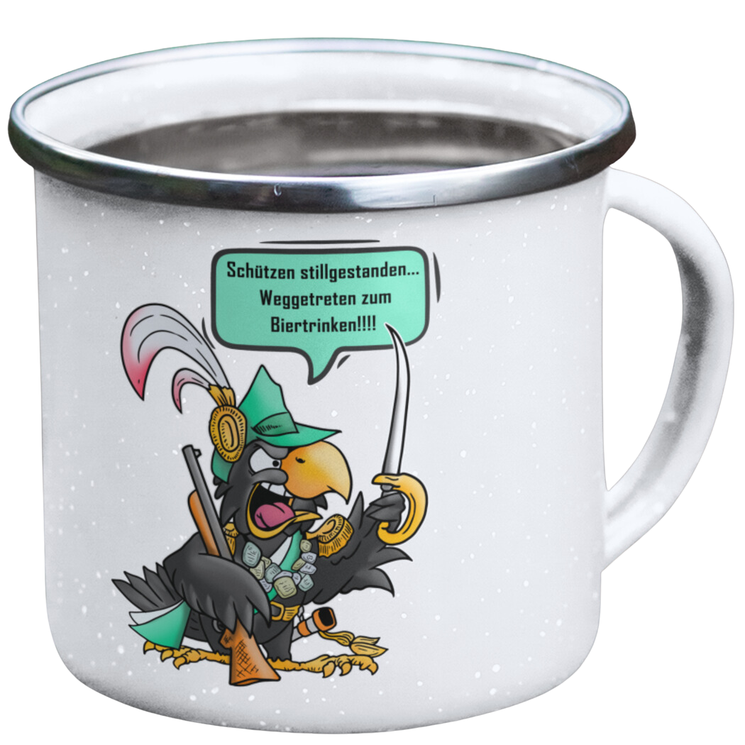 Emaille Tasse "Stillgestanden"