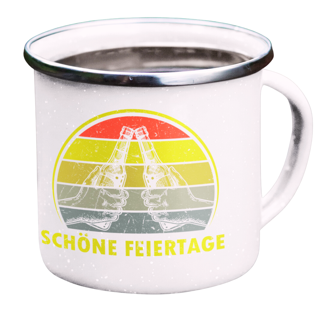 Emaille Tasse "Schöne Feiertage"