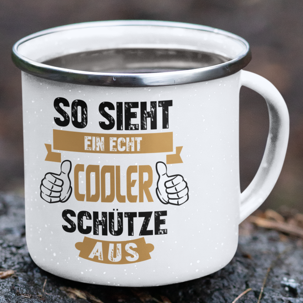 Emaille Tasse "Cooler Schütze"