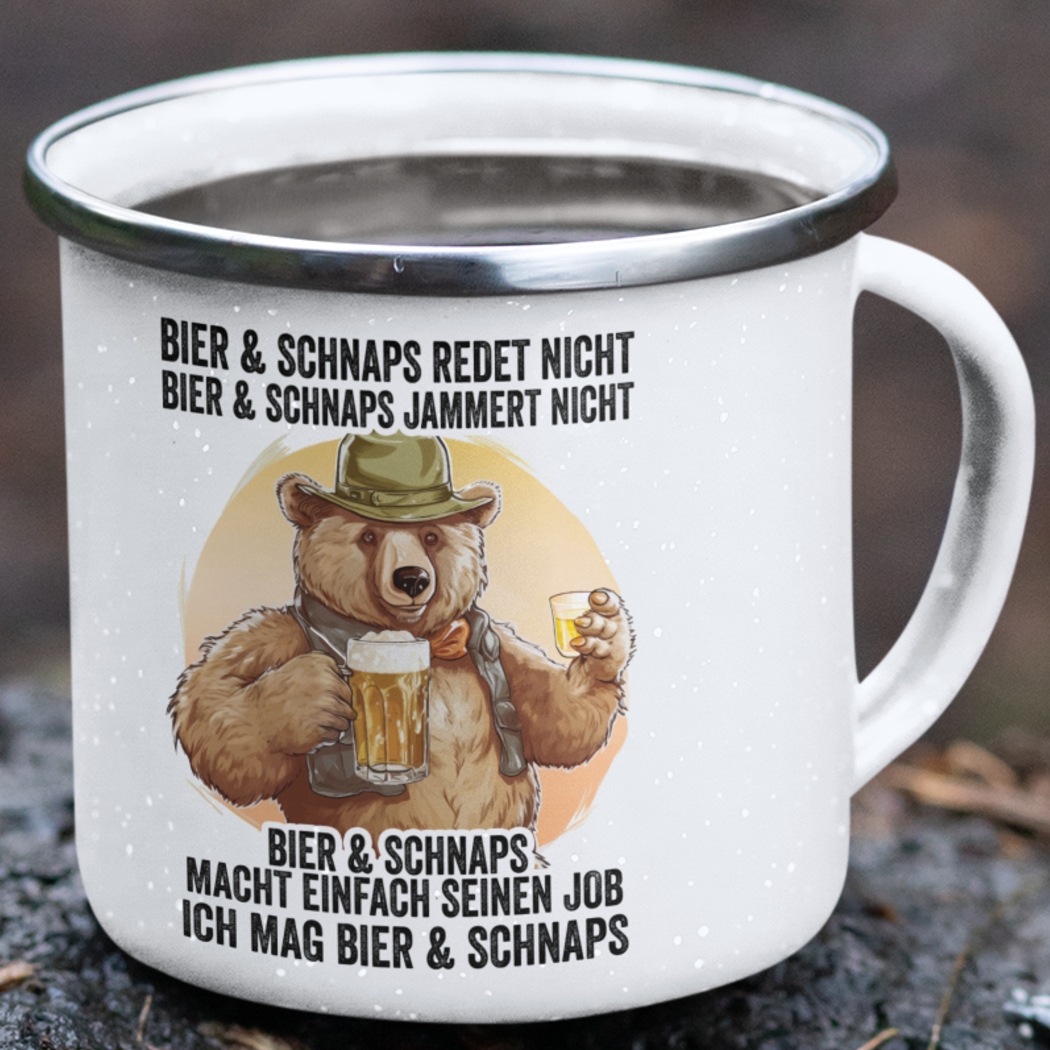 Emaille Tasse "Bier & Schnaps"