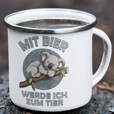 Emaille Tasse "Mit Bier"