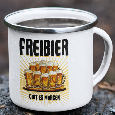 Emaille Tasse "Freibier"