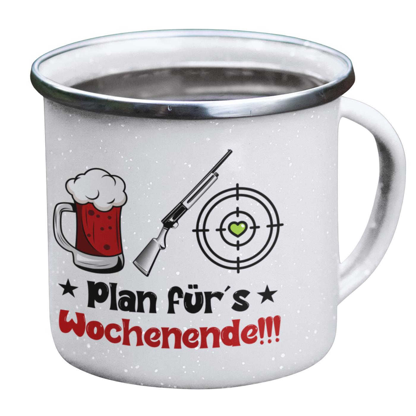 Emaille Tasse "Plan für´s Wochenende