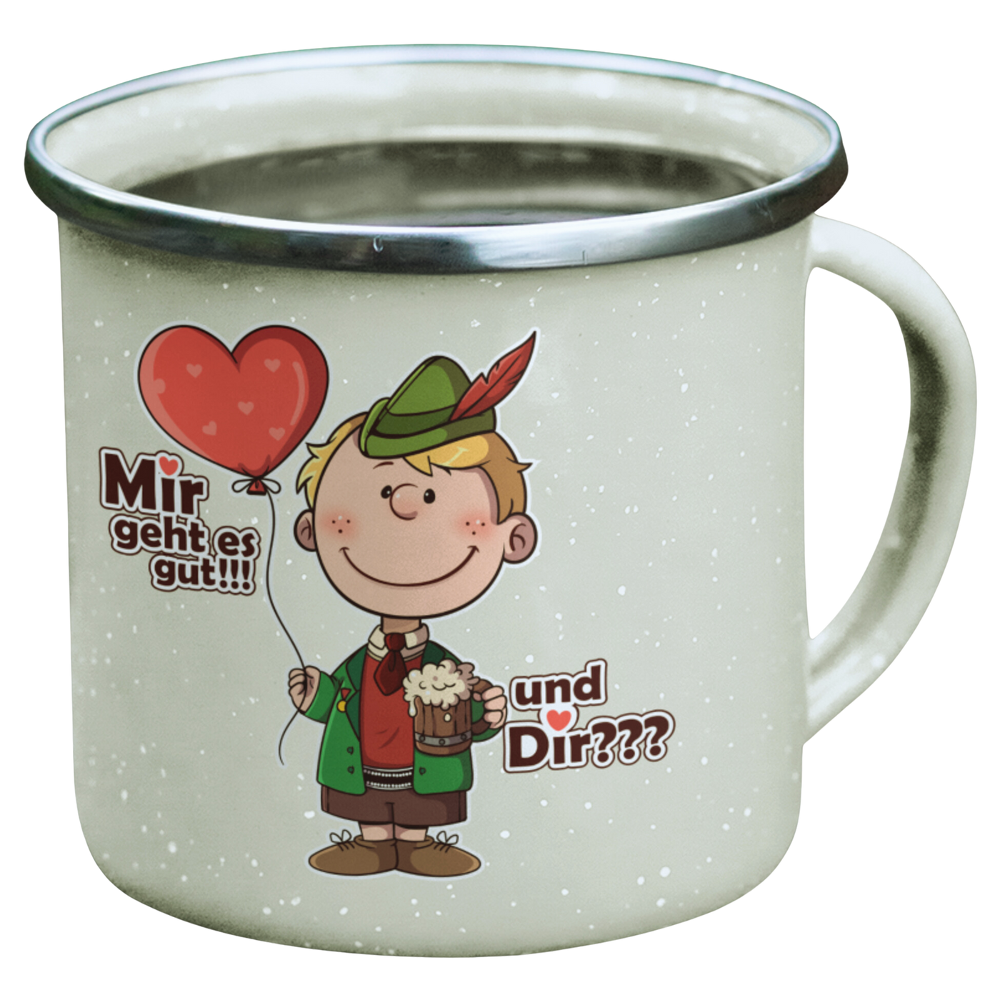 Emaille Tasse "Mir gehts gut"